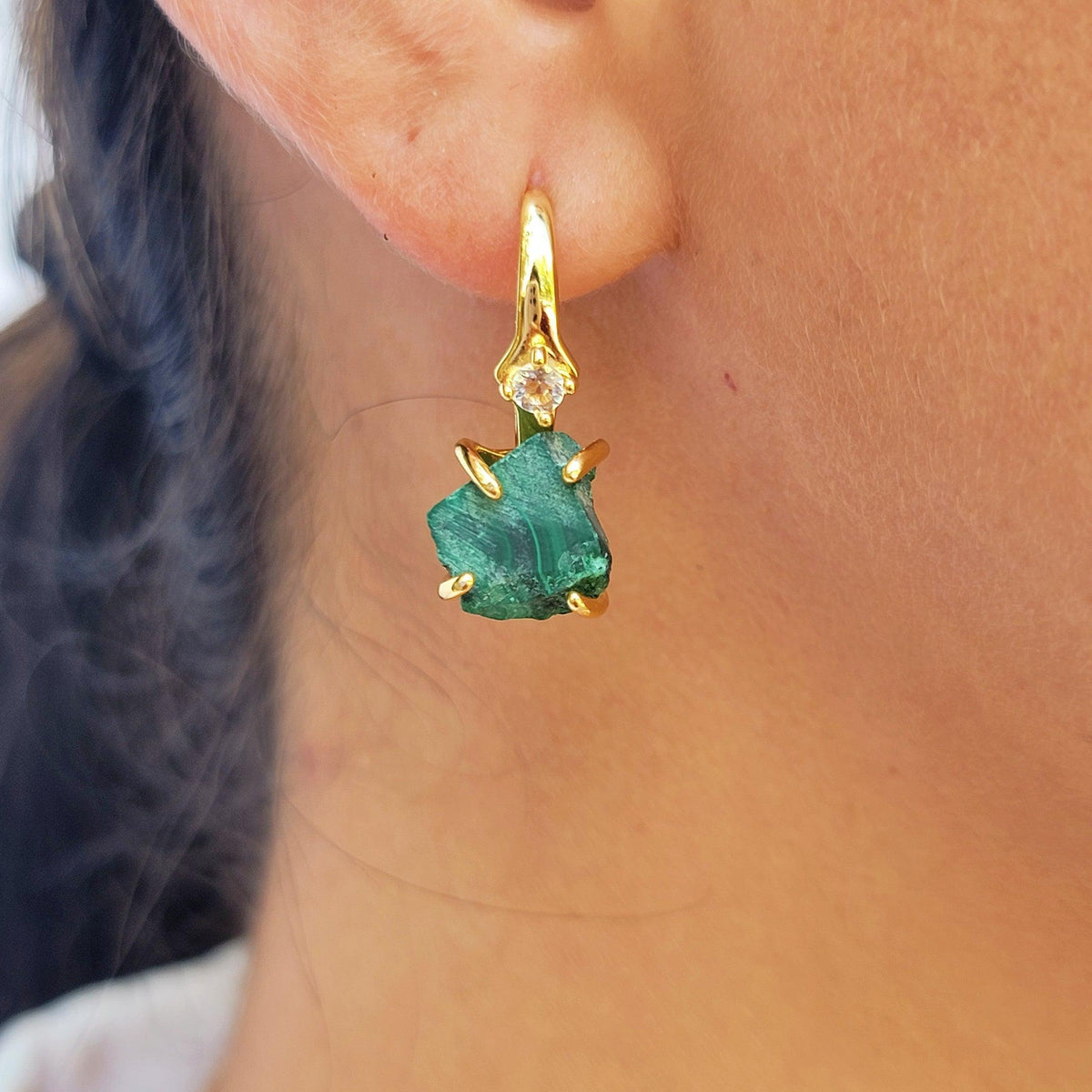 Raw Malachite Drop Earrings - Uniquelan Jewelry