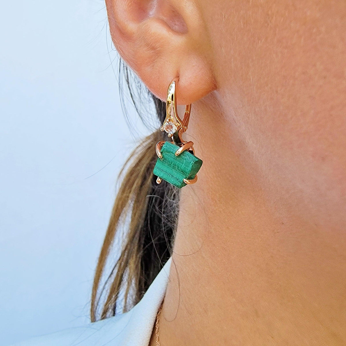 Raw Malachite Drop Earrings - Uniquelan Jewelry