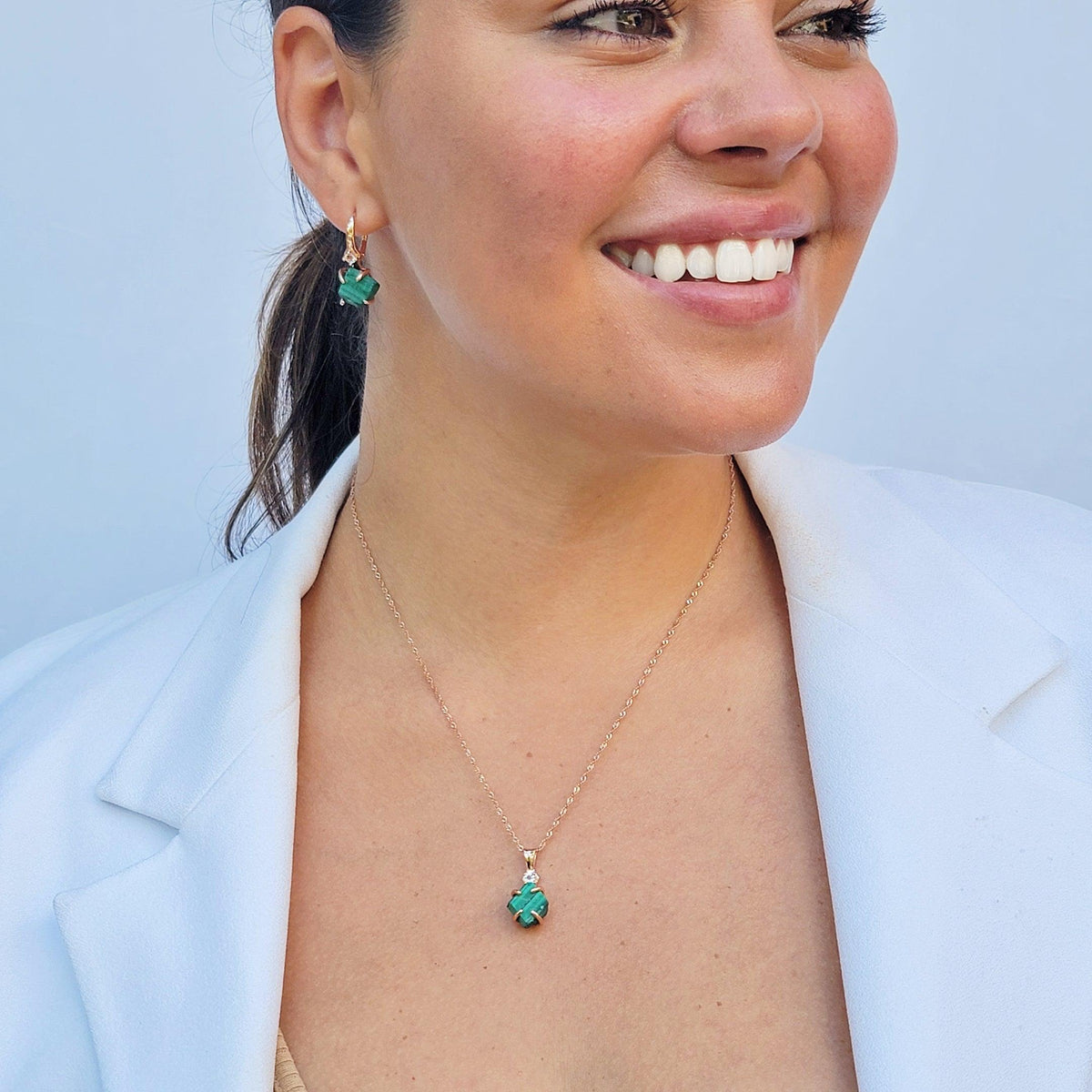 Raw Malachite Drop Earrings - Uniquelan Jewelry