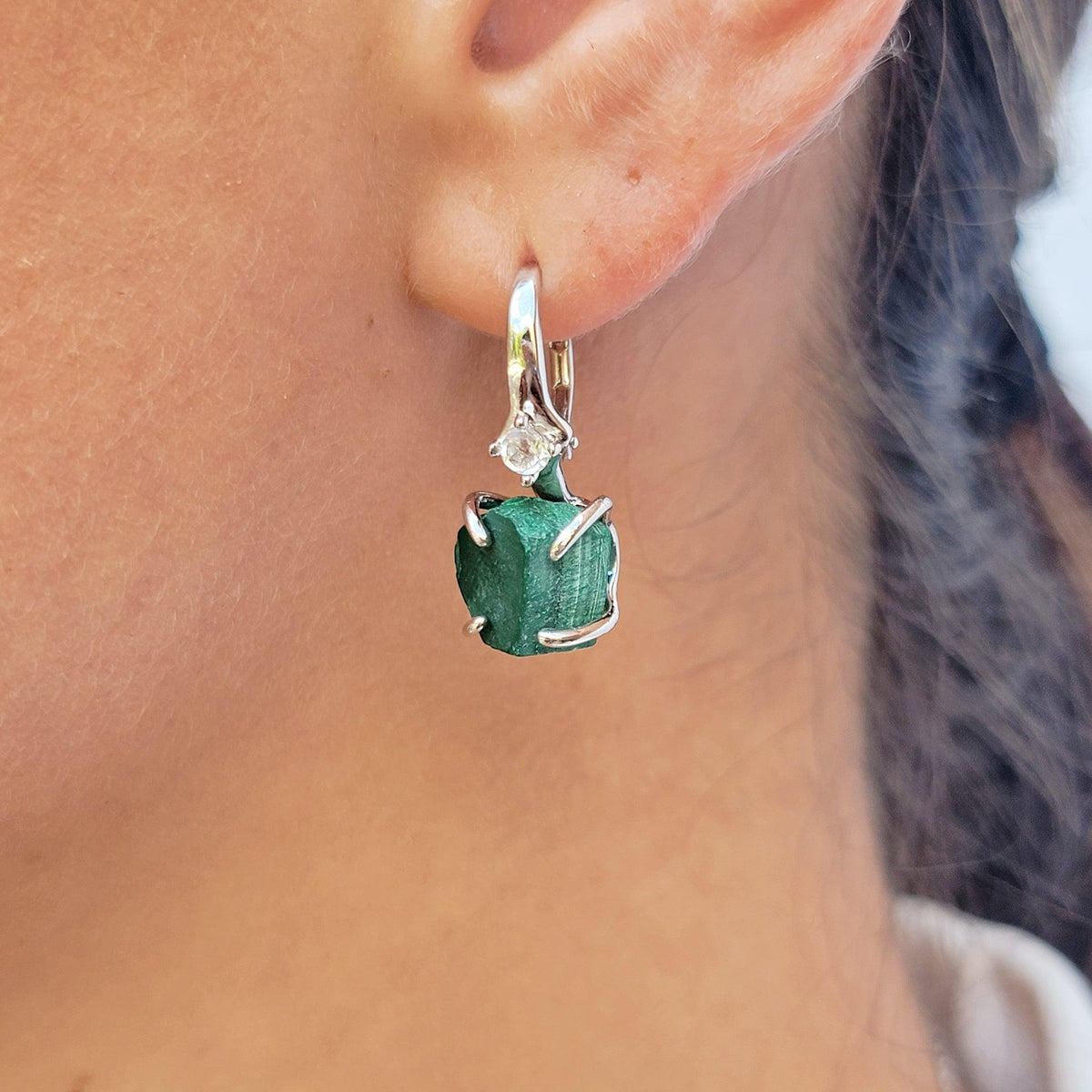 Raw Malachite Drop Earrings - Uniquelan Jewelry