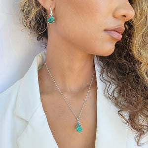 Raw Malachite Necklace Drop Earrings Set - Uniquelan Jewelry