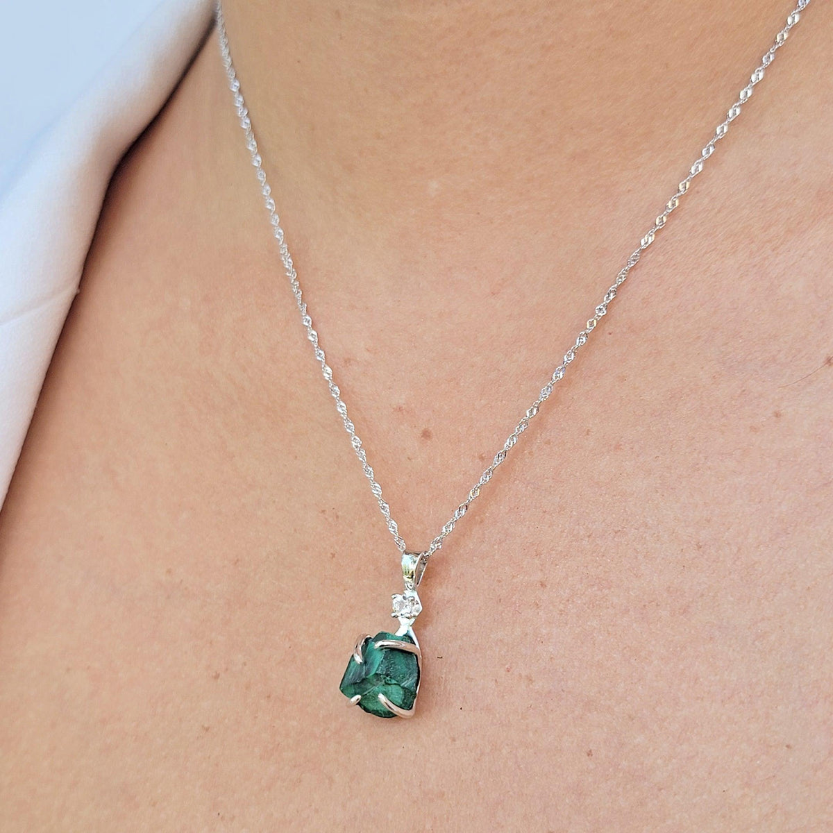 Raw Malachite Necklace Drop Earrings Set - Uniquelan Jewelry