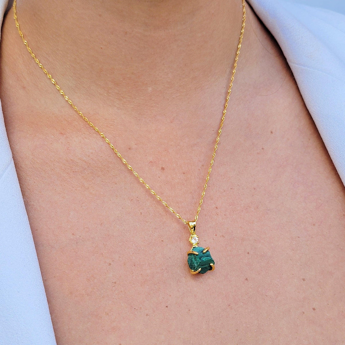 Raw Malachite Necklace Drop Earrings Set - Uniquelan Jewelry