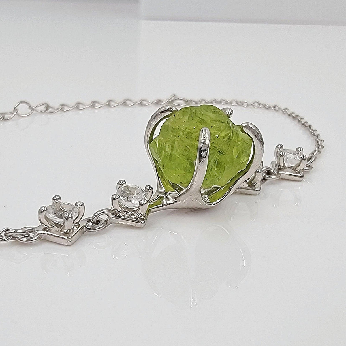 Raw Peridot and Quartz Bracelet - Uniquelan Jewelry