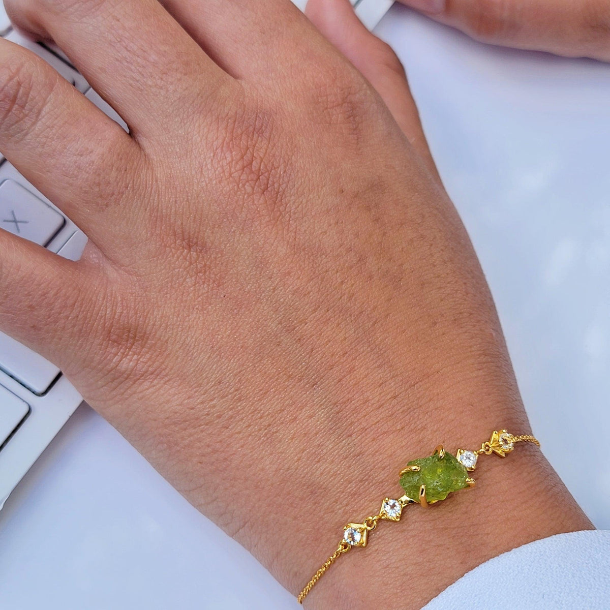 Raw Peridot and Quartz Bracelet - Uniquelan Jewelry
