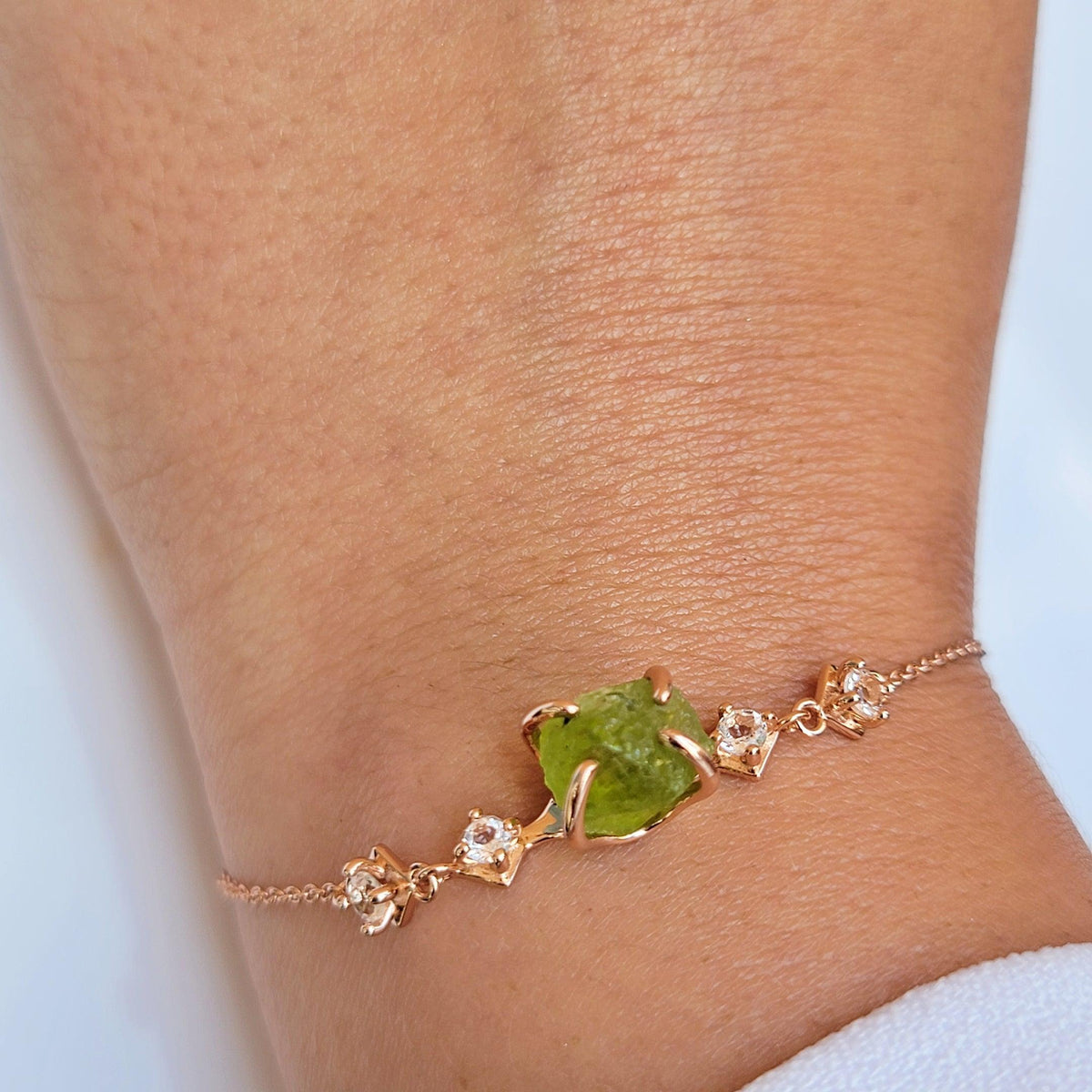 Raw Peridot and Quartz Bracelet - Uniquelan Jewelry