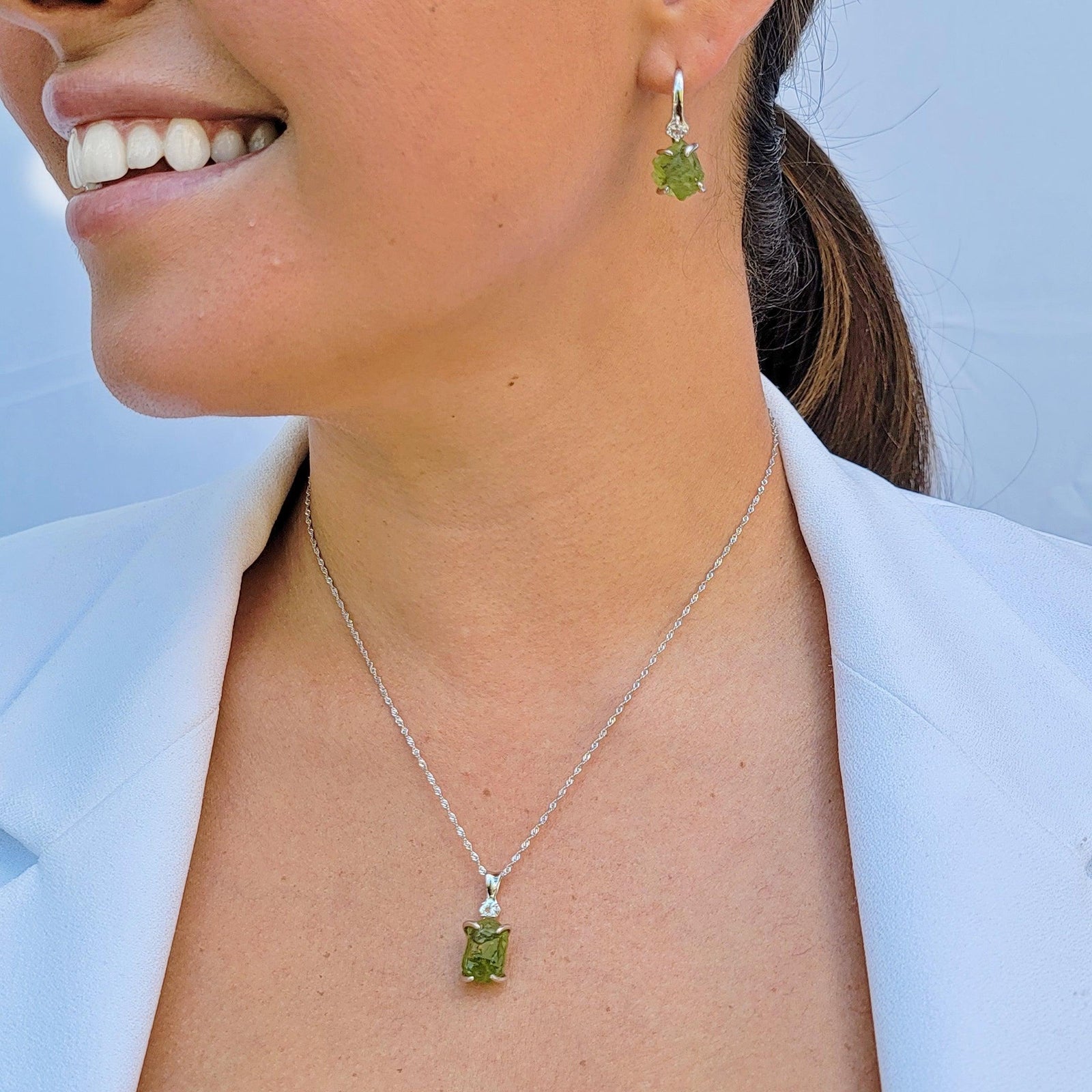Raw Peridot Crystal Jewelry Set - Uniquelan Jewelry