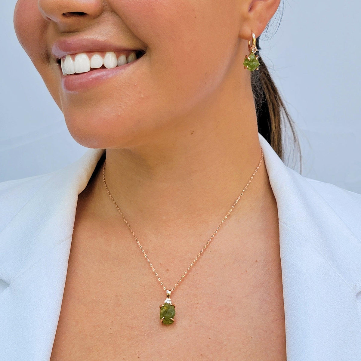 Raw Peridot Crystal Jewelry Set - Uniquelan Jewelry