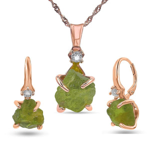 Raw Peridot Crystal Jewelry Set - Uniquelan Jewelry