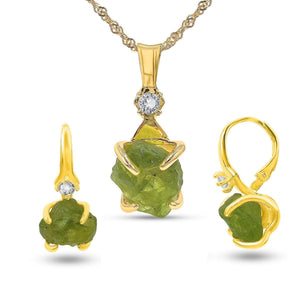 Raw Peridot Crystal Jewelry Set - Uniquelan Jewelry