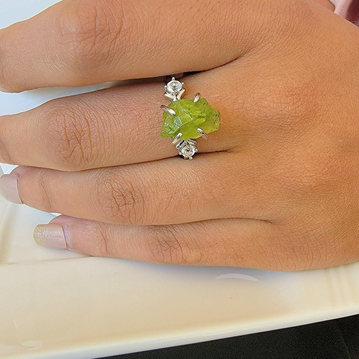Raw Peridot Crystal Ring - Uniquelan Jewelry