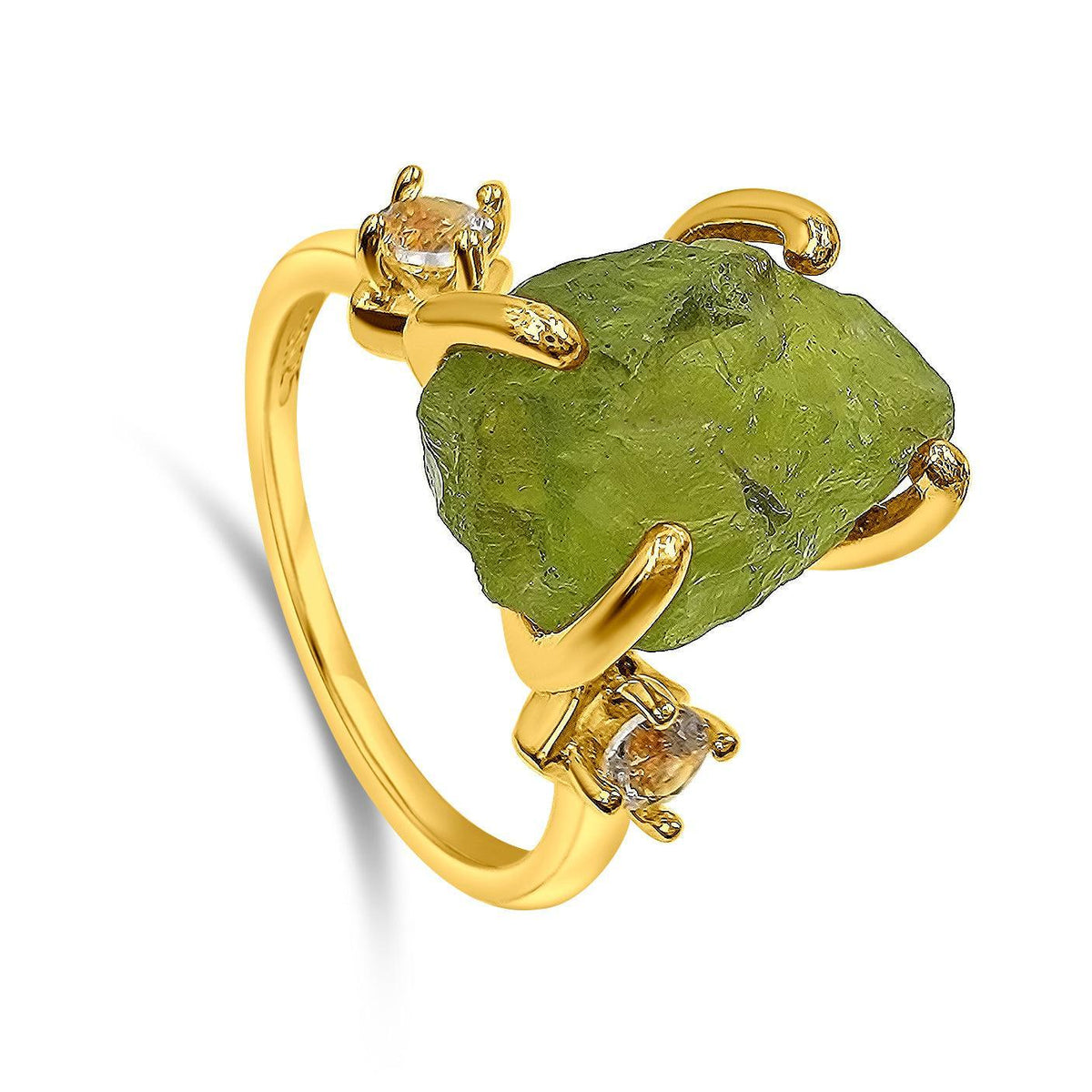 Raw Peridot Crystal Ring - Uniquelan Jewelry
