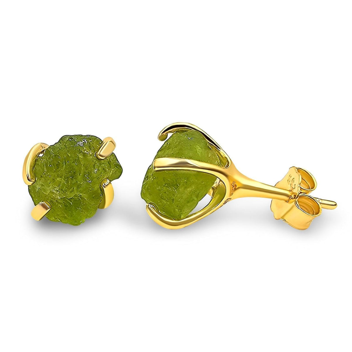 Raw Peridot Necklace Stud Earrings Set - Uniquelan Jewelry