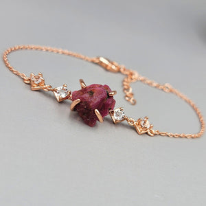 Raw Pink Sapphire Bracelet Rose Gold - Uniquelan Jewelry