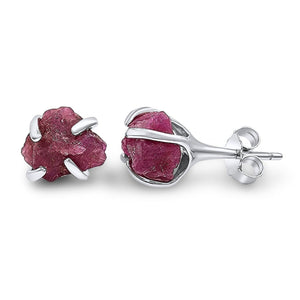 Raw pink Sapphire Stud Earrings - Uniquelan Jewelry