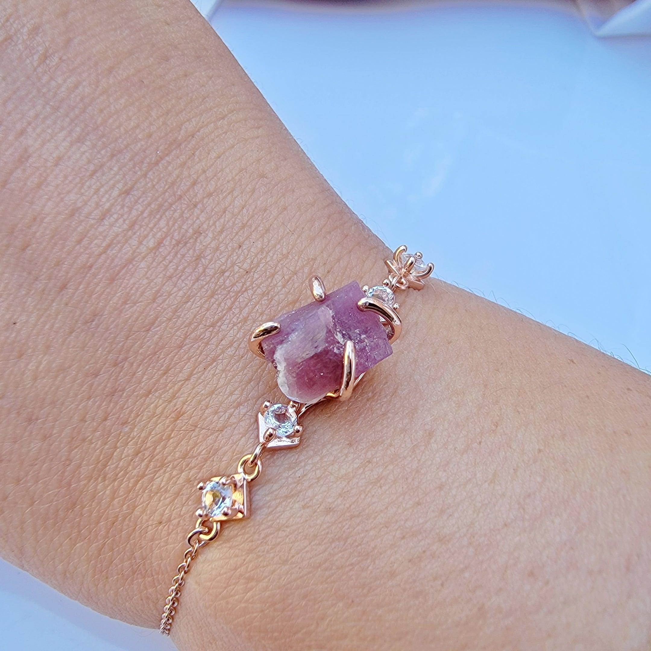 Raw Pink Tourmaline Bracelet, Raw Tourmaline outlet Bracelet, Tourmaline Rough Bracelet, Natural Tourmaline Bracelet , Handmade Jewelry Bracelet