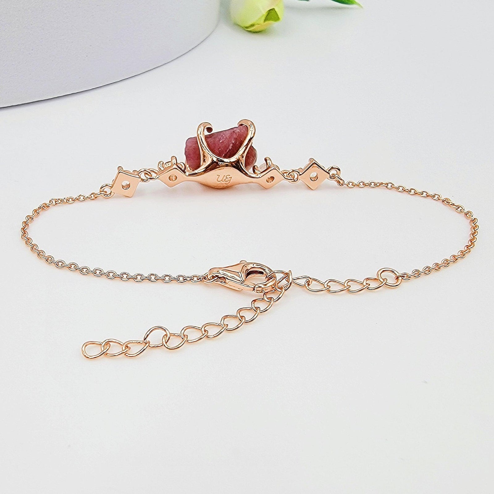 Raw Pink Tourmaline Bracelet - Uniquelan Jewelry