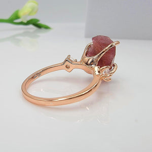 Raw Pink Tourmaline Ring Bracelet Set - Uniquelan Jewelry