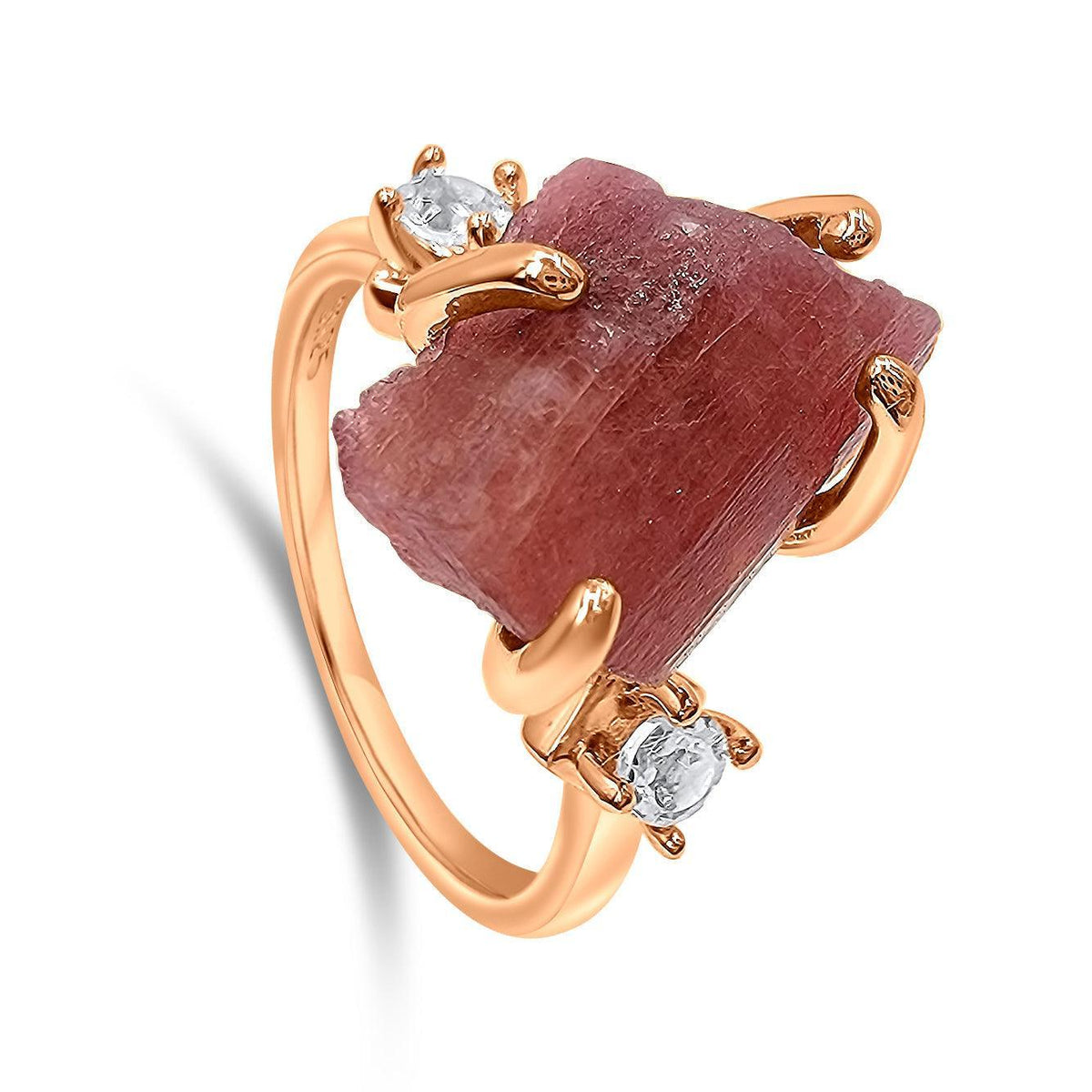 Raw Pink Tourmaline Ring Bracelet Set - Uniquelan Jewelry