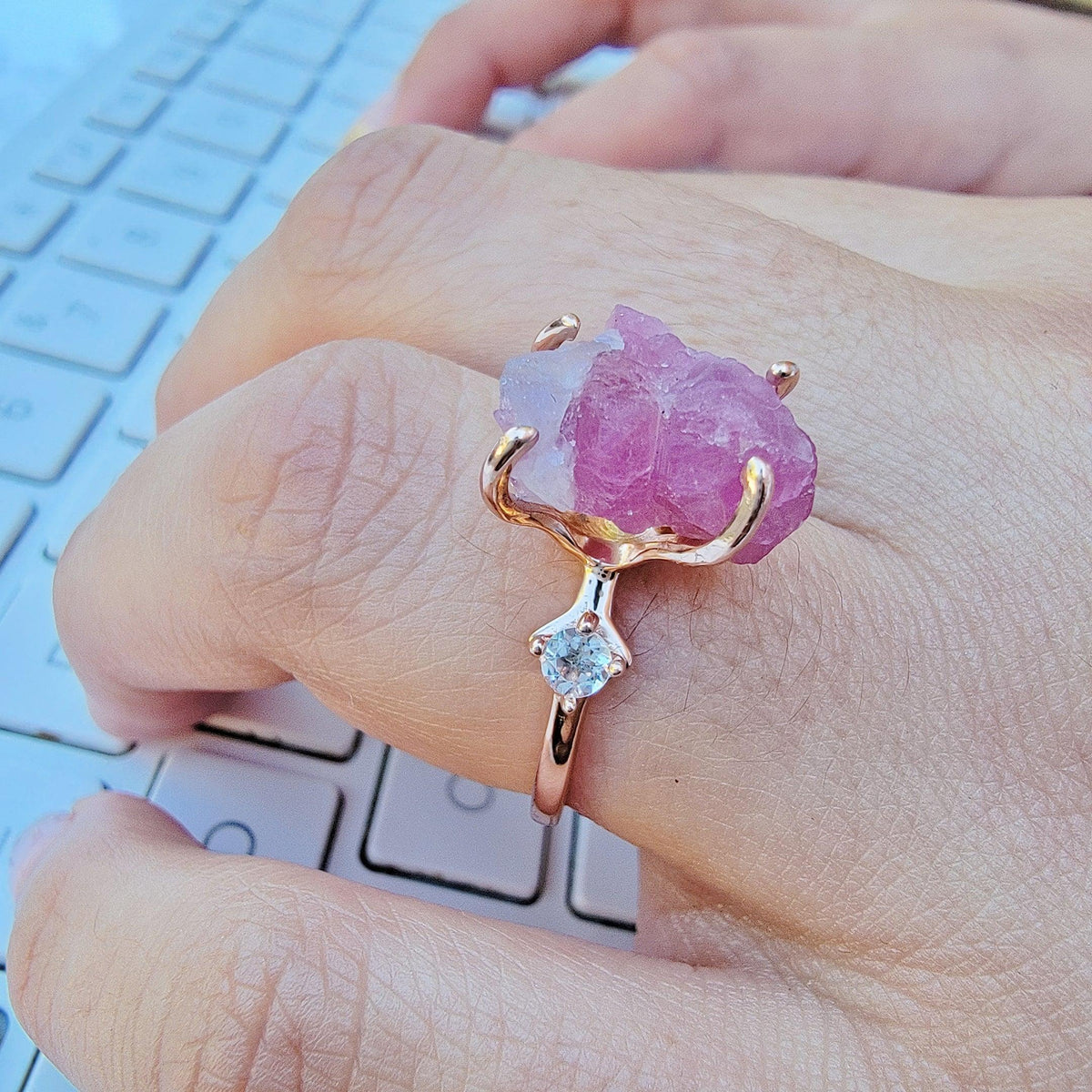 Raw Pink Tourmaline Ring - Uniquelan Jewelry
