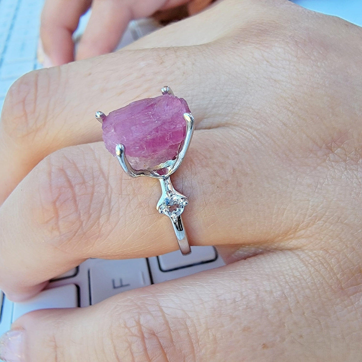 Raw Pink Tourmaline Ring - Uniquelan Jewelry