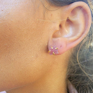 Raw Pink Tourmaline Stud Earrings - Uniquelan Jewelry