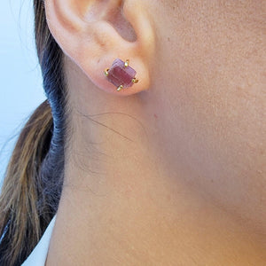 Raw Pink Tourmaline Stud Earrings - Uniquelan Jewelry