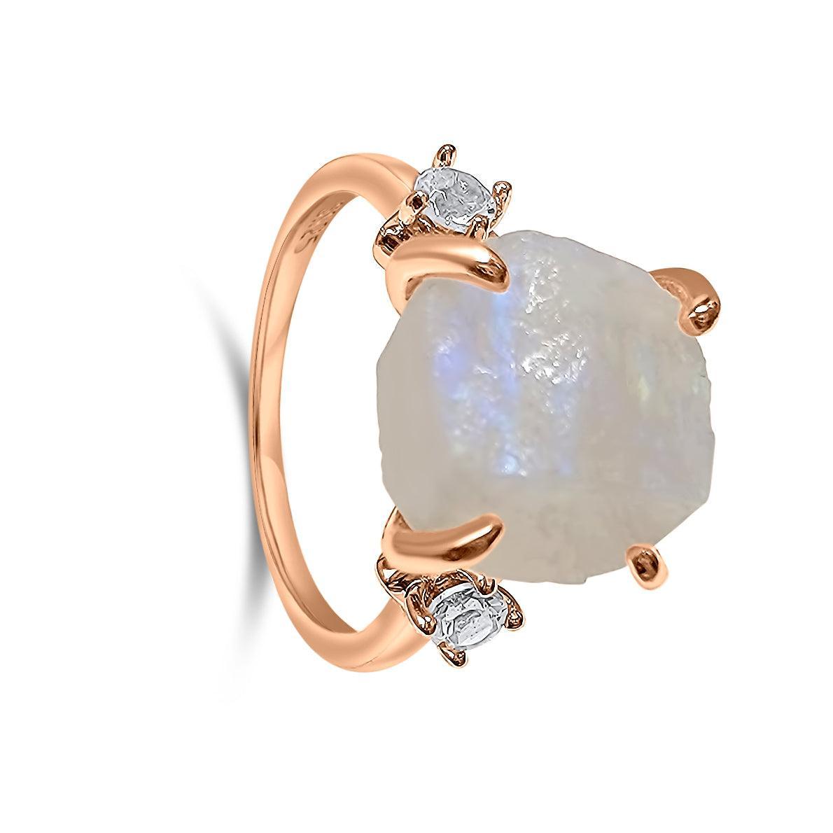 Raw Rainbow Moonstone Ring - Uniquelan Jewelry