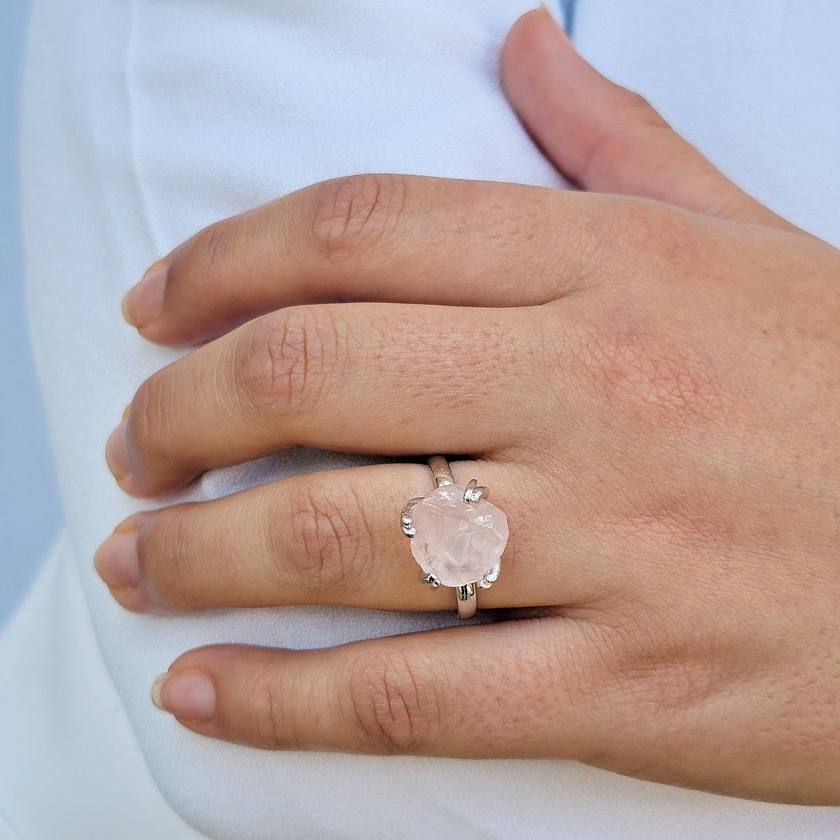 Raw Rose Quartz Adjustable Ring - Uniquelan Jewelry