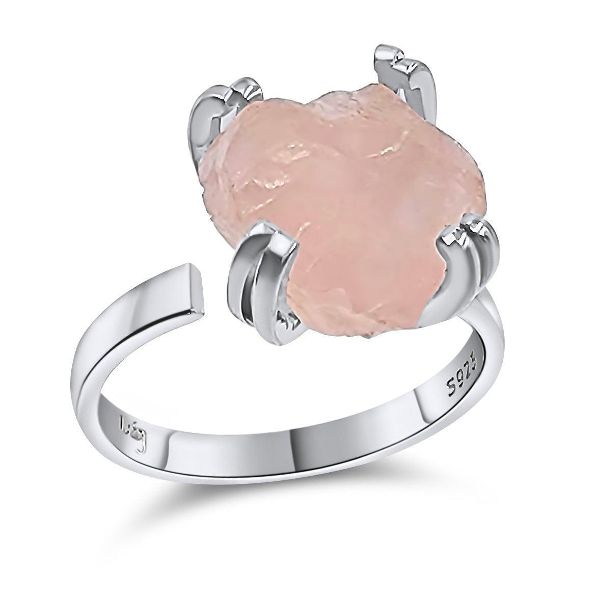 Raw Rose Quartz Adjustable Ring - Uniquelan Jewelry