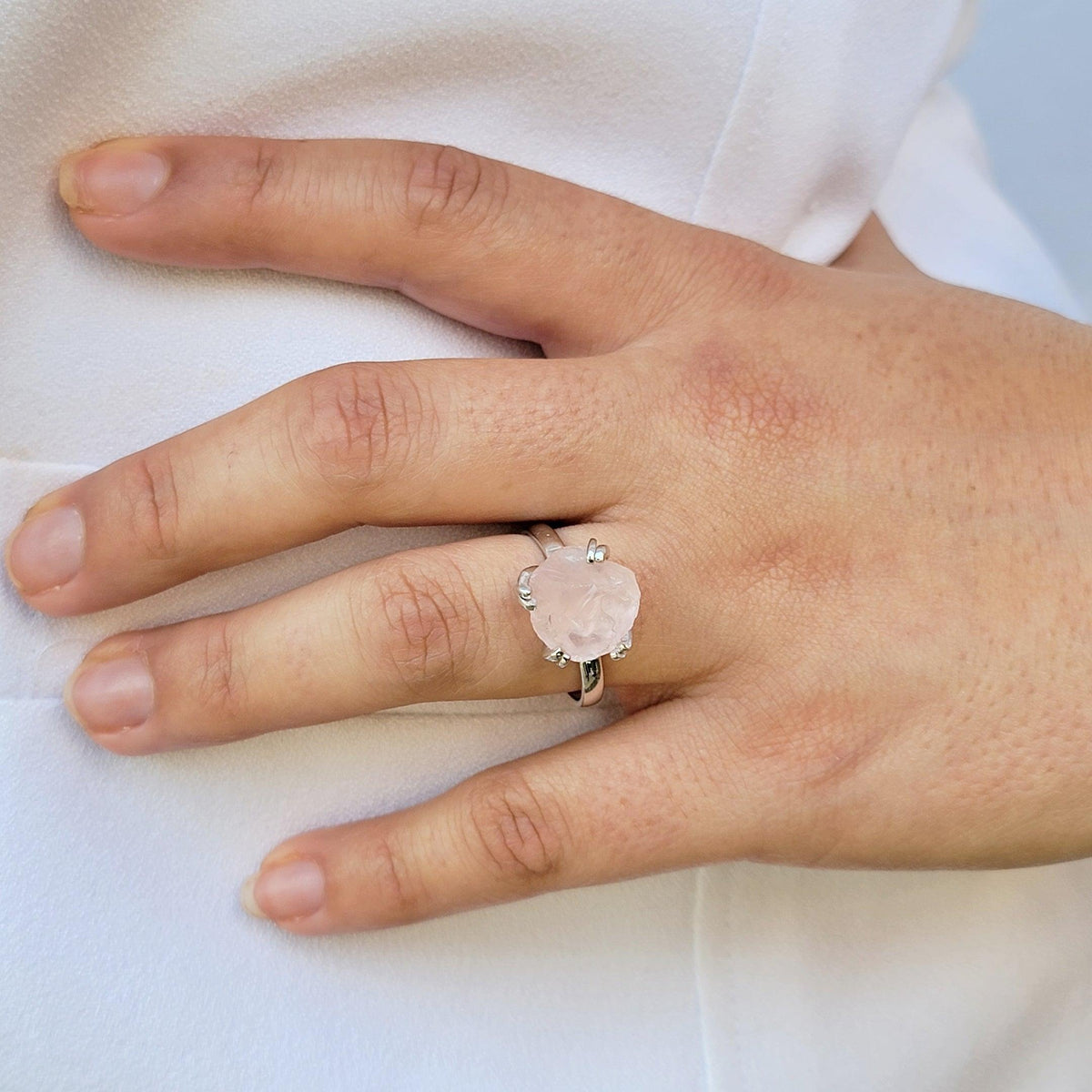 Raw Rose Quartz Adjustable Ring - Uniquelan Jewelry