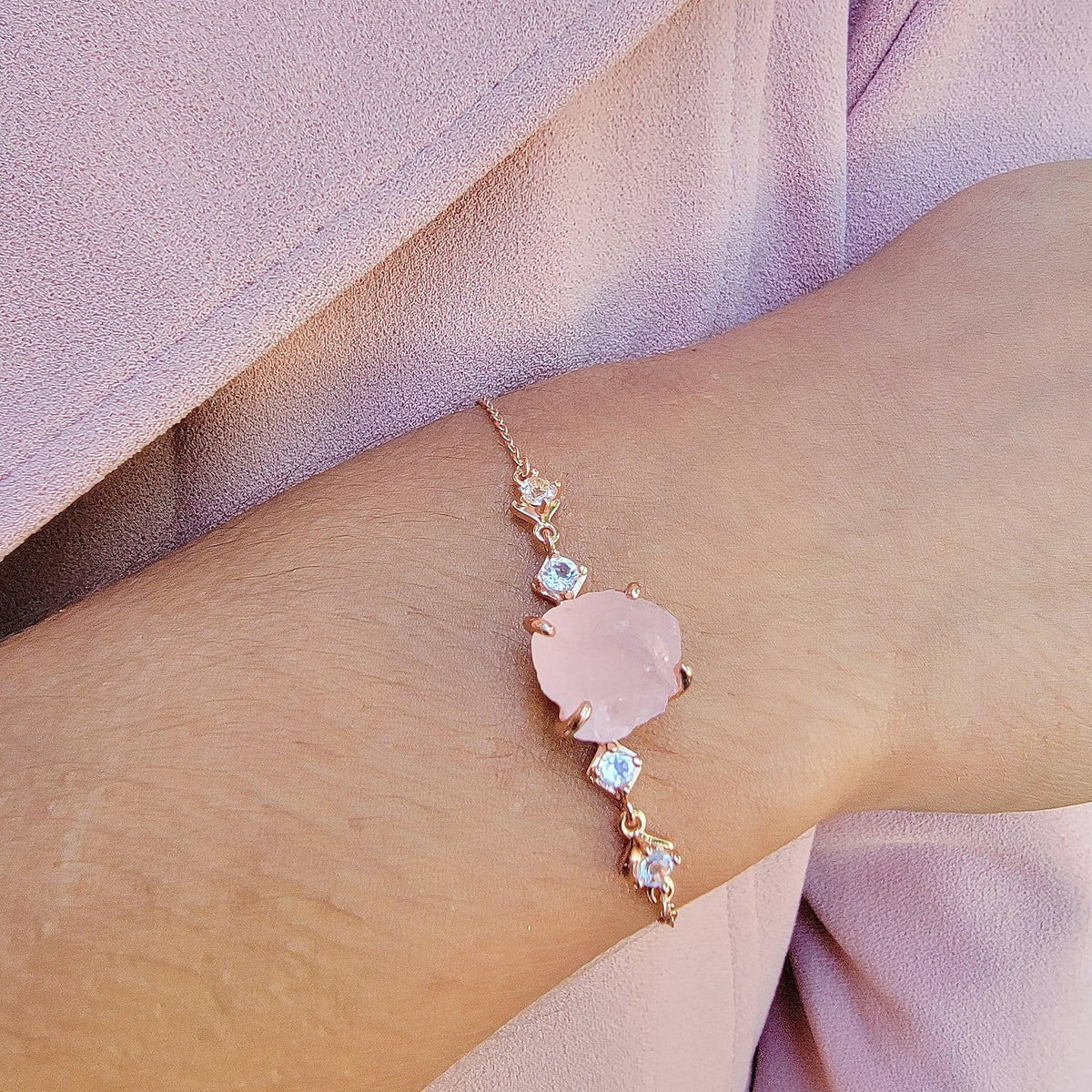 Raw Rose Quartz Bracelet - Uniquelan Jewelry