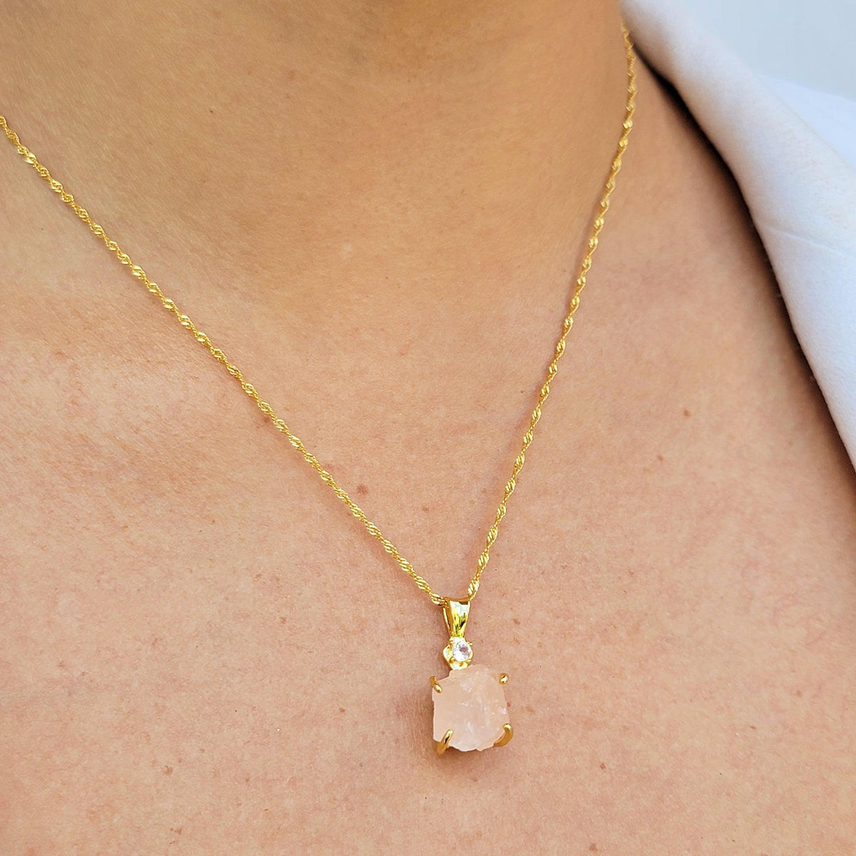 Raw Rose Quartz Crystal Necklace - Uniquelan Jewelry