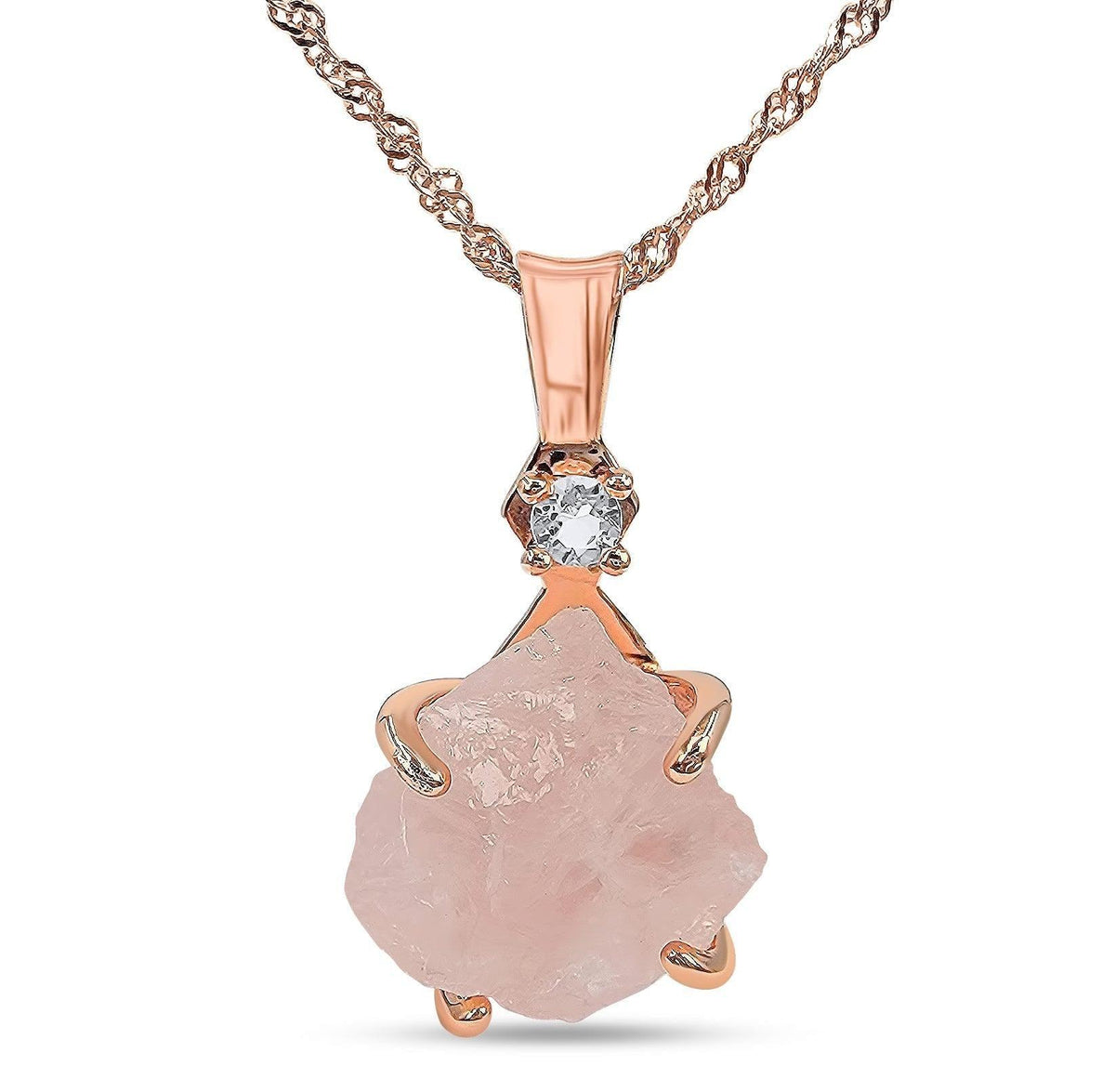 Raw Rose Quartz Crystal Necklace - Uniquelan Jewelry