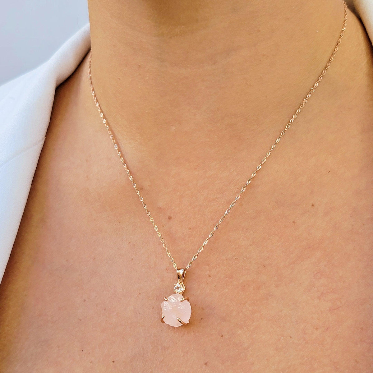 Raw Rose Quartz Crystal Necklace - Uniquelan Jewelry