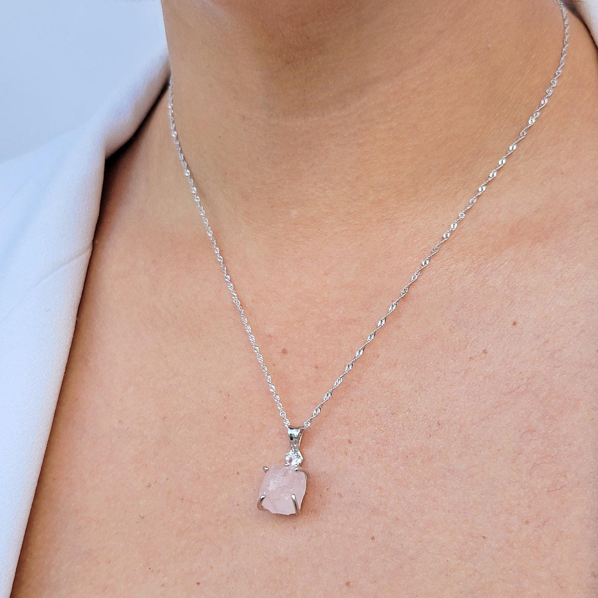 Raw Rose Quartz Crystal Necklace - Uniquelan Jewelry