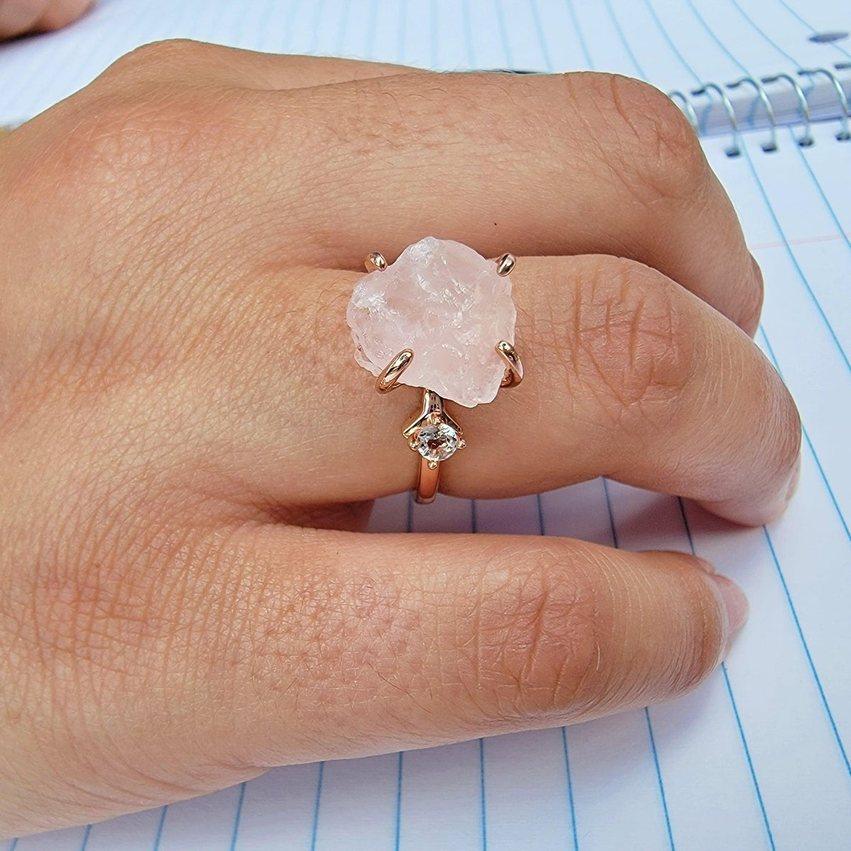 Raw Rose Quartz Crystal Ring - Uniquelan Jewelry