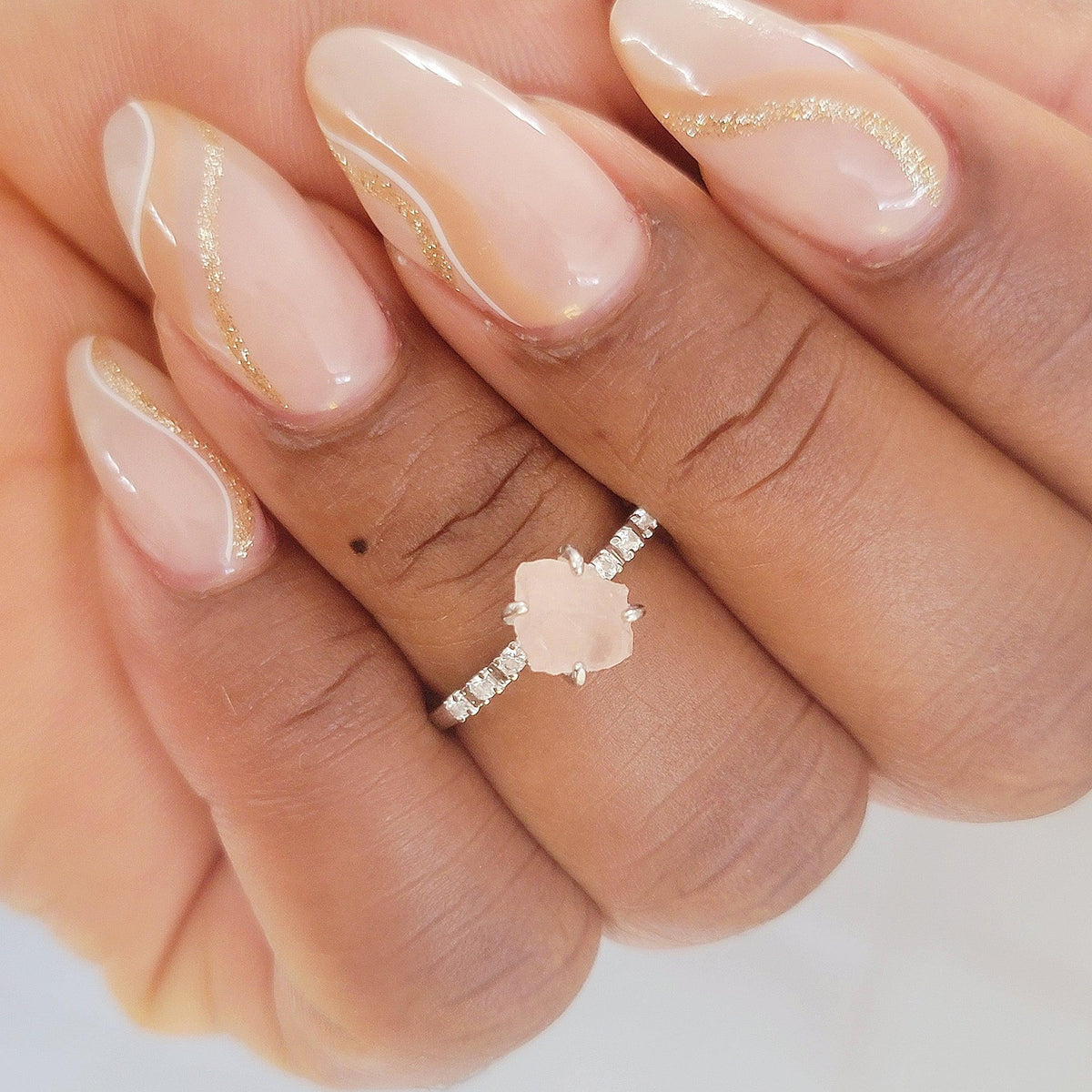 Raw Rose Quartz Crystal Ring - Uniquelan Jewelry