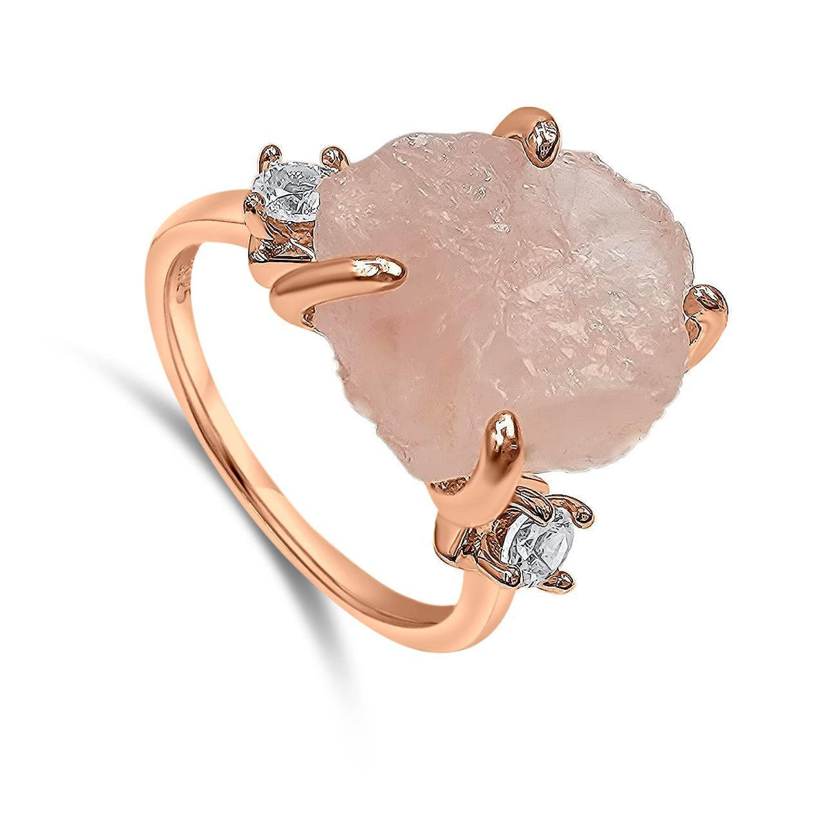 Raw Rose Quartz Crystal Ring - Uniquelan Jewelry