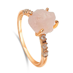 Raw Rose Quartz Crystal Ring - Uniquelan Jewelry