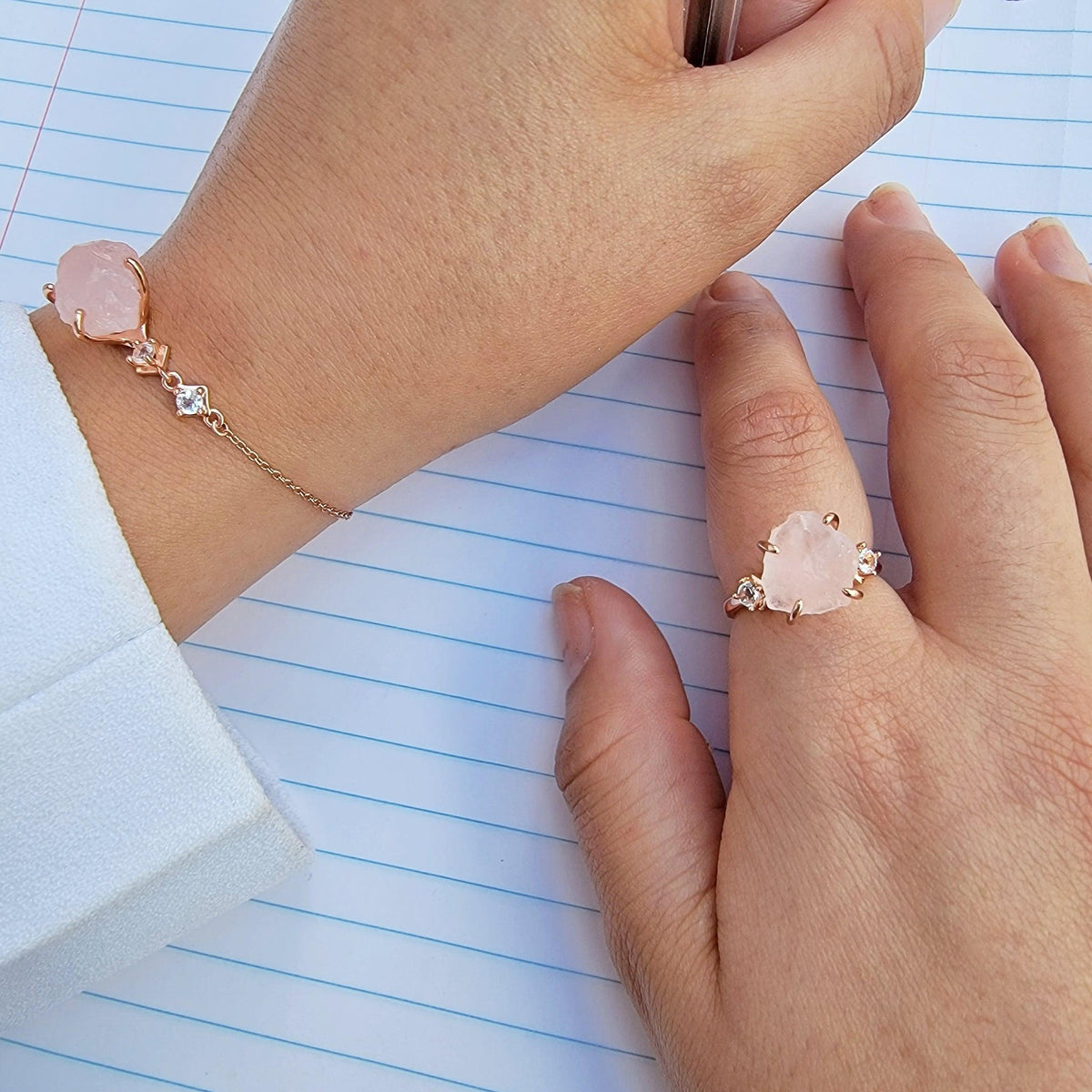 Raw Rose Quartz Crystal Ring - Uniquelan Jewelry