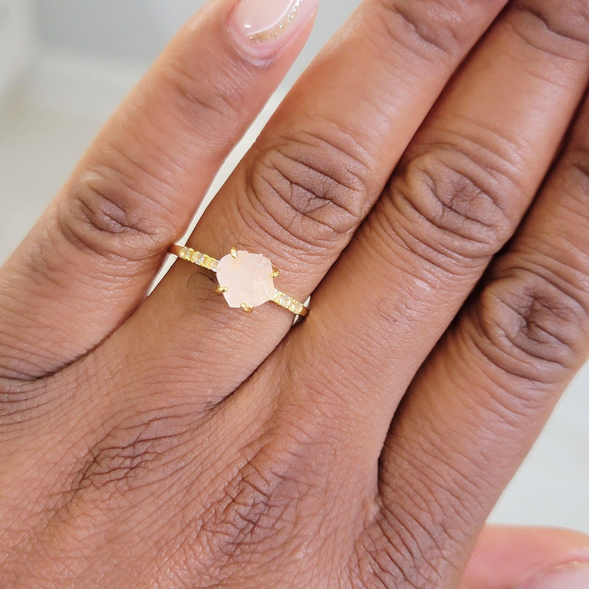 Raw Rose Quartz Crystal Ring - Uniquelan Jewelry