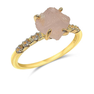 Raw Rose Quartz Crystal Ring - Uniquelan Jewelry