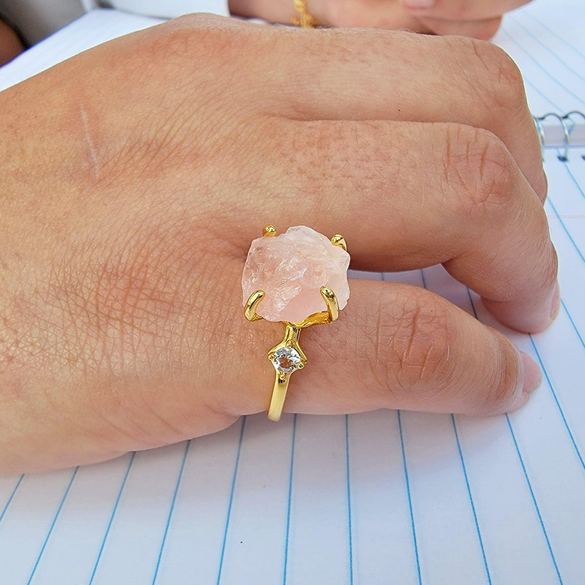 Raw Rose Quartz Crystal Ring - Uniquelan Jewelry