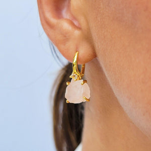 Raw Rose Quartz Drop Earrings - Uniquelan Jewelry