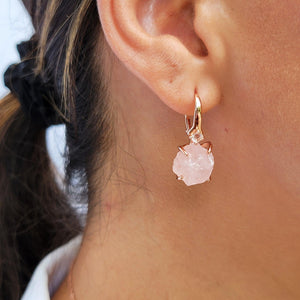Raw Rose Quartz Drop Earrings - Uniquelan Jewelry