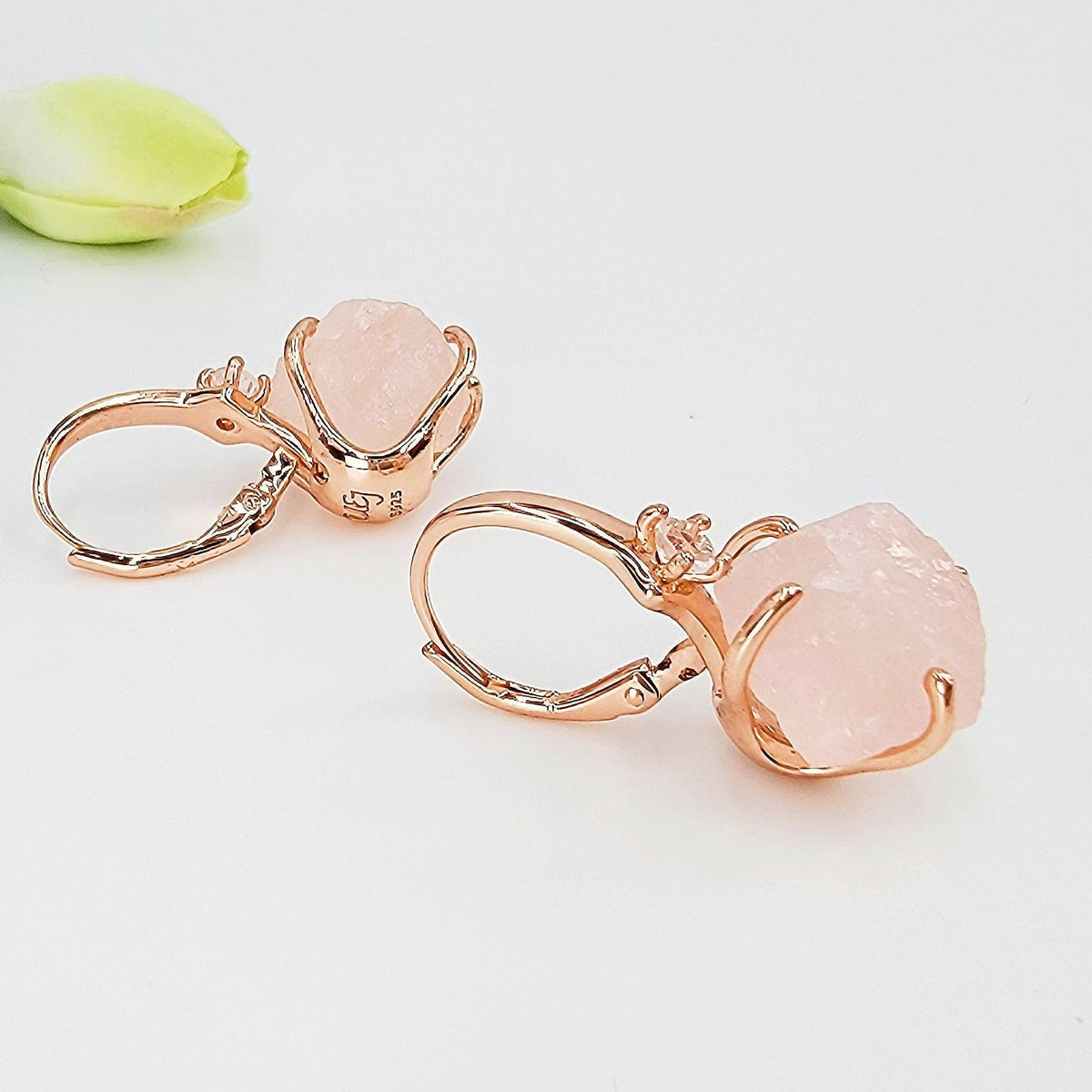Raw Rose Quartz Drop Earrings - Uniquelan Jewelry