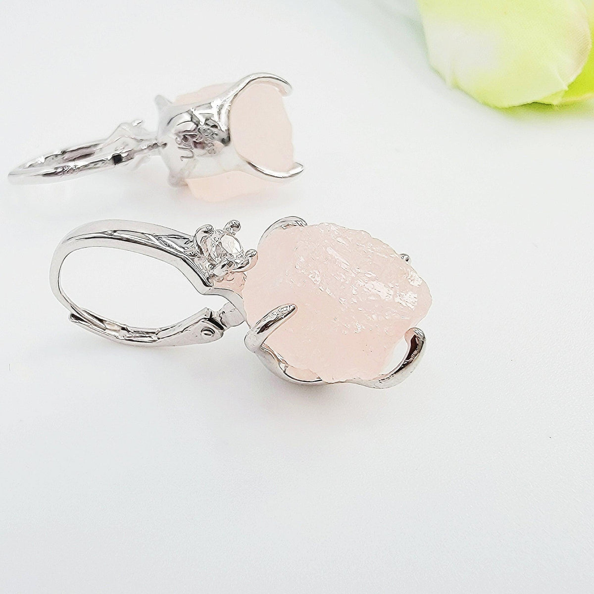 Raw Rose Quartz Drop Earrings - Uniquelan Jewelry