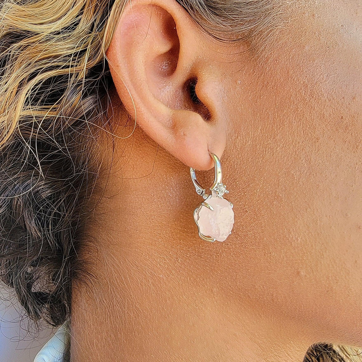 Raw Rose Quartz Drop Earrings - Uniquelan Jewelry