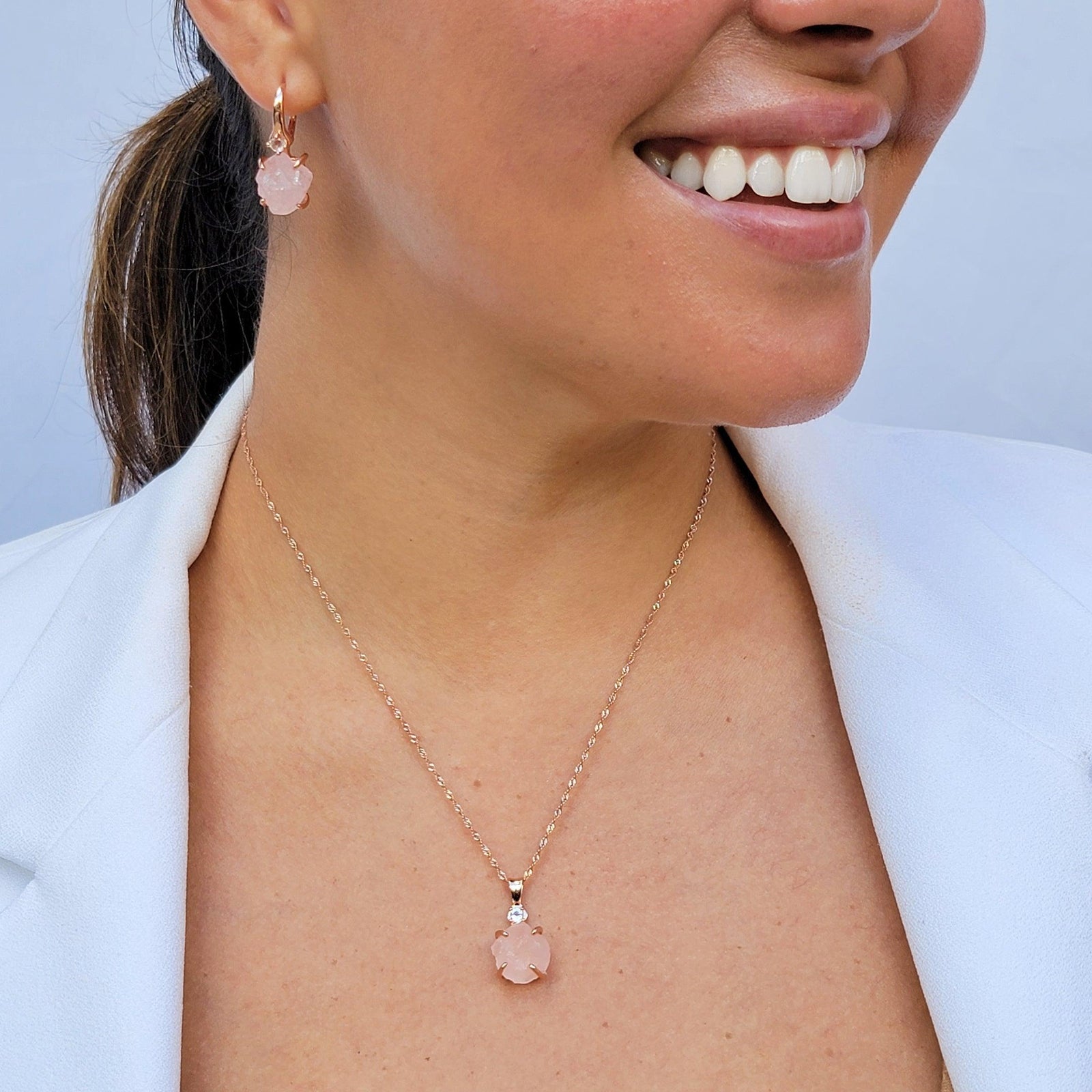 Raw Rose Quartz Necklace Set - Uniquelan Jewelry